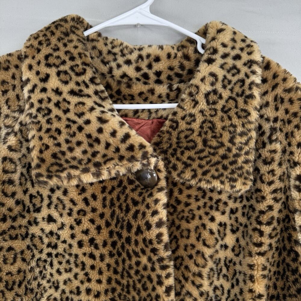 Vintage STUNNING Donnybrook Leopard Faux Fur Swing Coat Size Large Button Jacket - Picture 2 of 10